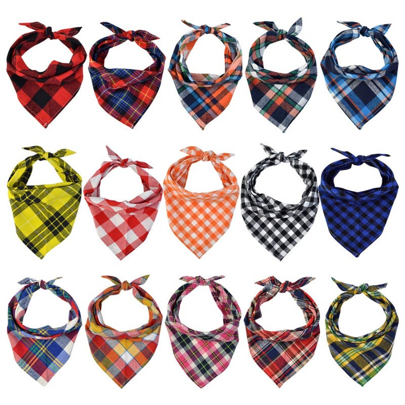Tayfremn 15pcs Dog Bandanas, Dog Scarf Kerchief Bibs Washable Girl Boy Dogs Bandanas Set Cotton Checkered Pet Bandana Outdoor Fall Accessories for Small Dogs Cat Pet - Image 1